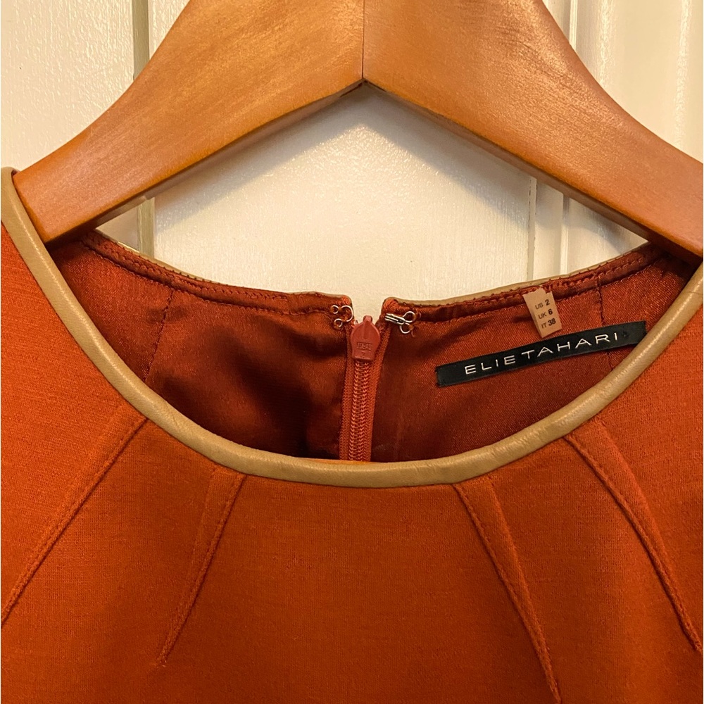 Elie Tahari Burnt Orange Wool Blend Sheath Dress